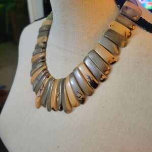 Tagua seed collar necklace. Hand Carved Natural Color.